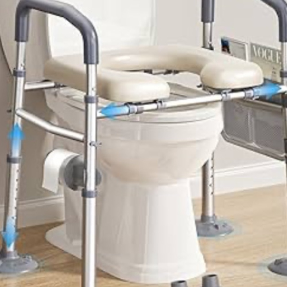 Adjustable Raised Toilet Seat with Support Frame - Cream